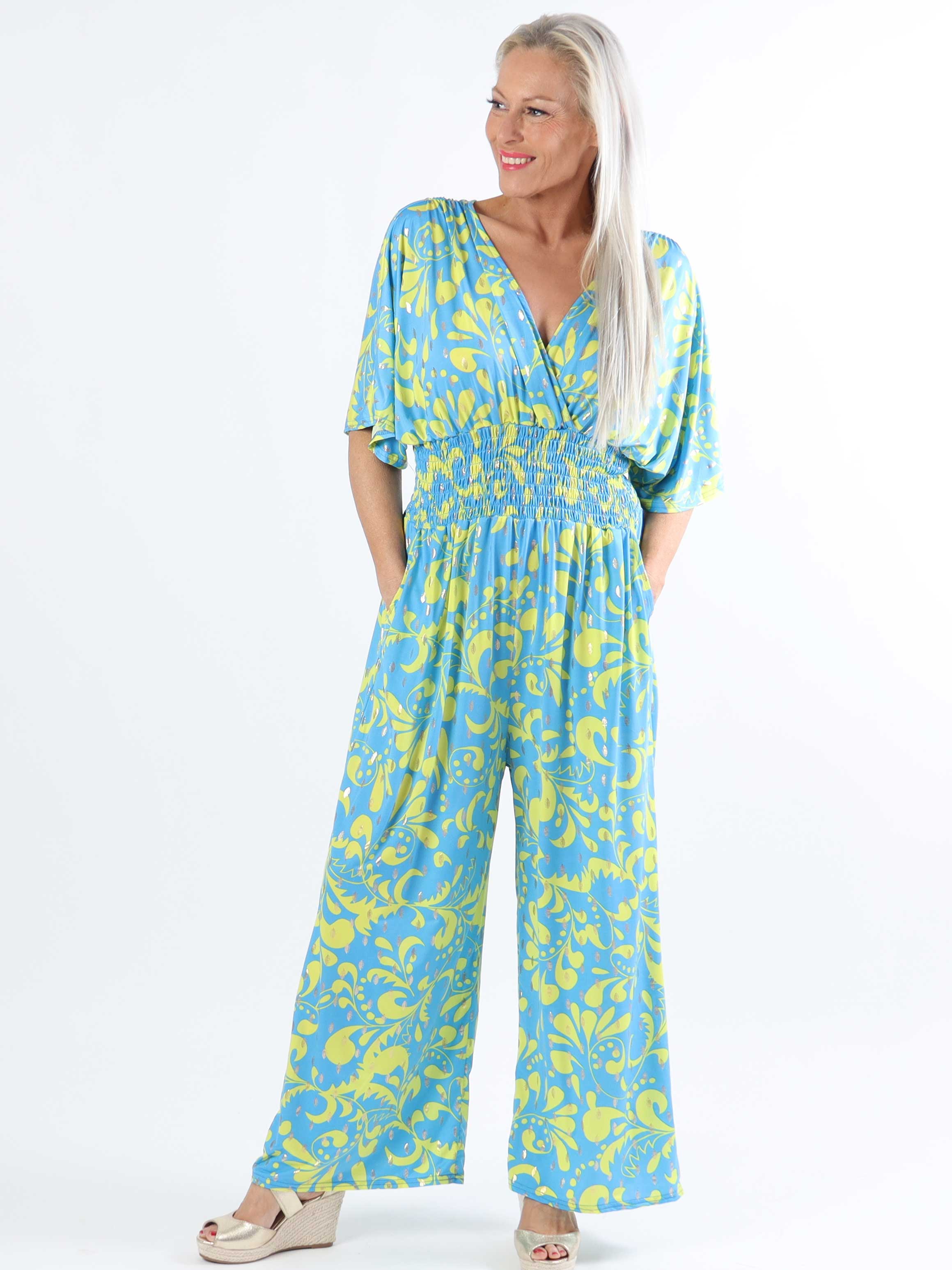 Pams Magic Jumpsuit O/B - Elastisk mønstret plus size buksedragt